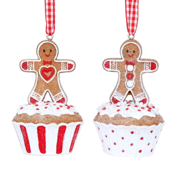 Gisela Graham Gingerbread Cupcake Christmas Decoration x2